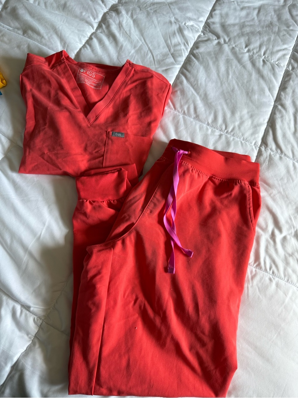 FIGS Coral Scrub Top & Jogger Set